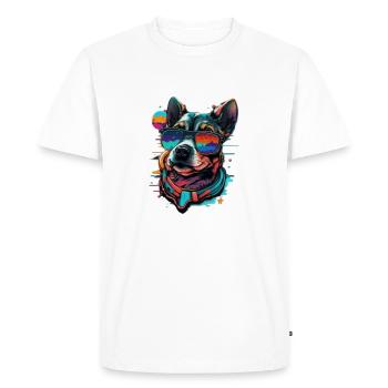 Visage de chien Hipster Bello aux couleurs vives - T-shirt Premium bio Homme - blanc - Devant - Nico (187cm)
