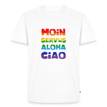 Moin Servus Aloha Ciao - T-shirt Premium bio Homme - blanc - Devant - Nico (187cm)