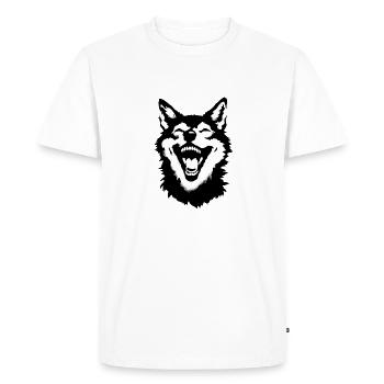 Image de Loup qui rit - Loup qui rit streetart - T-shirt Premium bio Homme - blanc - Devant - Nico (187cm)