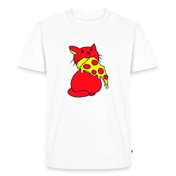 Chat mangeant du salami Pizza Faim Restauration rapide - T-shirt Premium bio Homme - blanc - Devant - Nico (187cm)