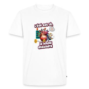 L'été est là, le bikini attendra - T-shirt Premium bio Homme - blanc - Devant - Nico (187cm)