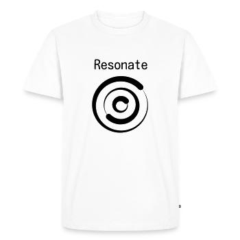 Resonate (black with text) - Men's Premium Organic T-Shirt - white - Front - Nico (187cm)