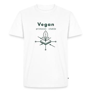 Vegan Protocol – Stable Plant-Based Logic - Men's Premium Organic T-Shirt - white - Front - Nico (187cm)