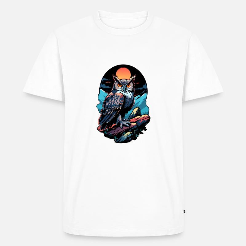 Große Eule Uhu bei Mondlicht - Männer Premium Bio T-Shirt - Weiß