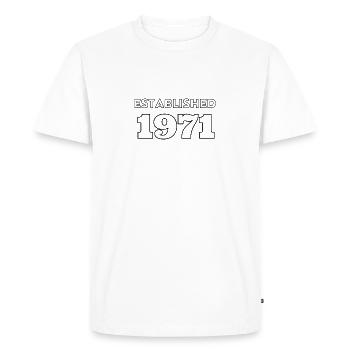 Fondée en 1971 - Célébrez votre année de naissance - T-shirt Premium bio Homme - blanc - Devant - Nico (187cm)