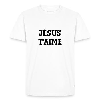 Jésus t'aime ! Religion Christ Dieu Catholique - T-shirt Premium bio Homme - blanc - Devant - Nico (187cm)