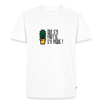 Qui s'y frotte s'y pique / Humour Caractère Raler - T-shirt Premium bio Homme - blanc - Devant - Nico (187cm)