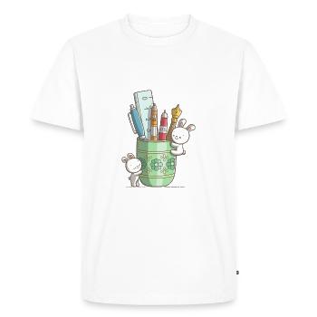 Deux lapins mignons devant un stylo - T-shirt Premium bio Homme - blanc - Devant - Nico (187cm)