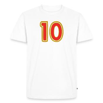 10. 10 ANS. 10e ANNIVERSAIRE. ANNIVERSAIRE 10 ANS. - T-shirt Premium bio Homme - blanc - Devant - Nico (187cm)