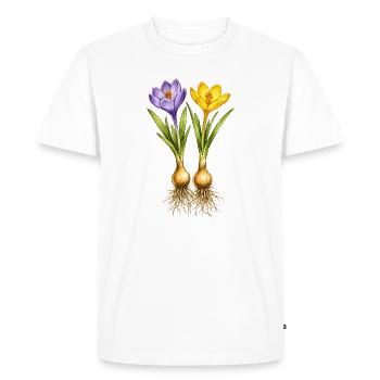 Crocus jaunes et violets avec des oignons - T-shirt Premium bio Homme - blanc - Devant - Nico (187cm)