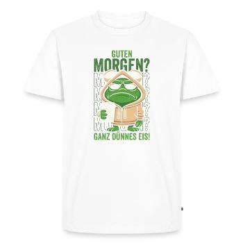 Morning frog in hoodie with coffee mug - Men's Premium Organic T-Shirt - white - Front - Nico (187cm)