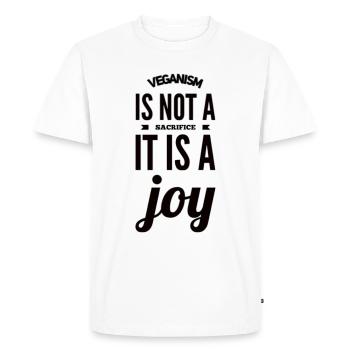 Le véganisme n’est pas un sacrifice, c’est une joie - T-shirt Premium bio Homme - blanc - Devant - Nico (187cm)