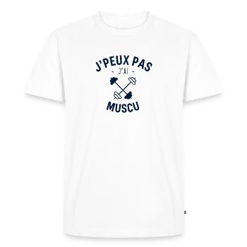 J peux pas j ai muscu - T-shirt Premium bio Homme - blanc - Devant - Nico (187cm)