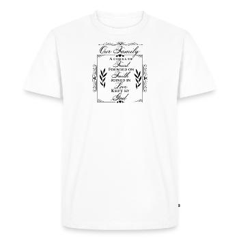 Notre famille - règles familiales, slogan familial - T-shirt Premium bio Homme - blanc - Devant - Nico (187cm)