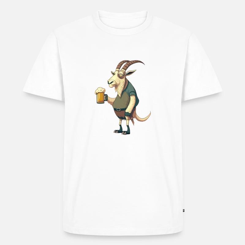 Lustiger Bock mit Bier - Männer Premium Bio T-Shirt - Weiß