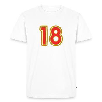 18. 18 ANS. 18e ANNIVERSAIRE. ANNIVERSAIRE 18 ANS. - T-shirt Premium bio Homme - blanc - Devant - Nico (187cm)