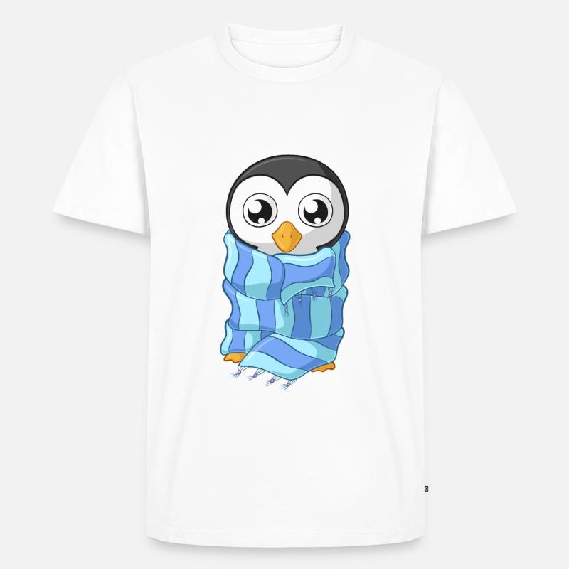 Frierender Comic Pinguin - Männer Premium Bio T-Shirt - Weiß