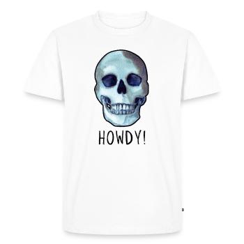 Crâne disant HOWDY! humour noir drôle - T-shirt Premium bio Homme - blanc - Devant - Nico (187cm)