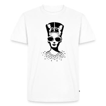 A woman wearing sunglasses with Nefertiti hat - Men's Premium Organic T-Shirt - white - Front - Nico (187cm)