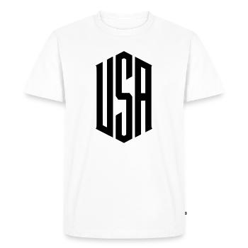 USA lettering inscription - Men's Premium Organic T-Shirt - white - Front - Nico (187cm)