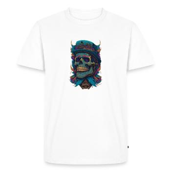 Skeleton Skull with Hat and Flowers Cool Comic - Men's Premium Organic T-Shirt - white - Front - Nico (187cm)