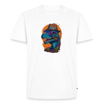 Dinosaure avec chapeau et lunettes Drôle à la mode - T-shirt Premium bio Homme - blanc - Devant - Nico (187cm)