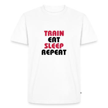 Train Eat Sleep Repeat - Men's Premium Organic T-Shirt - white - Front - Nico (187cm)