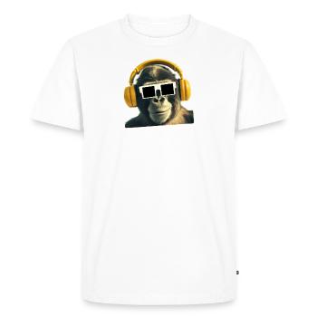 Singe cool avec des écouteurs et des lunettes - T-shirt Premium bio Homme - blanc - Devant - Nico (187cm)