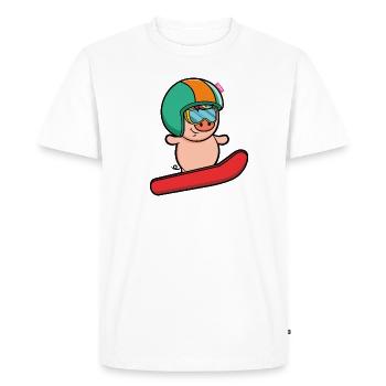 Snowboard cochon chanceux après ski drôle - T-shirt Premium bio Homme - blanc - Devant - Nico (187cm)