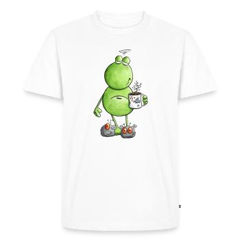 Tired morning grouch frog I overslept I coffee - Men's Premium Organic T-Shirt - white - Front - Nico (187cm)