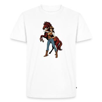 Cowboy woman and Red Horse - Men's Premium Organic T-Shirt - white - Front - Nico (187cm)
