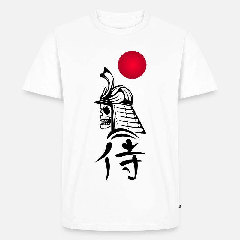 Schwarzer Samurai und Rote Sonne - Männer Premium Bio T-Shirt - Weiß