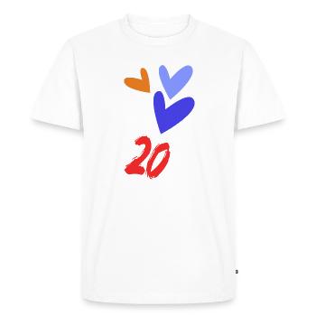 20. 20e ANNIVERSAIRE. ANNIVERSAIRE 20 ANS. 20 ANS. - T-shirt Premium bio Homme - blanc - Devant - Nico (187cm)
