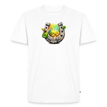 Fer à cheval porte-bonheur avec trèfle et pièces de monnaie - T-shirt Premium bio Homme - blanc - Devant - Nico (187cm)