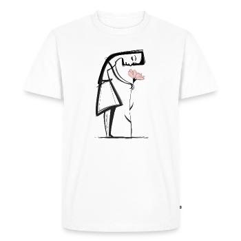 Minimalist line woman with flower - Men's Premium Organic T-Shirt - white - Front - Nico (187cm)