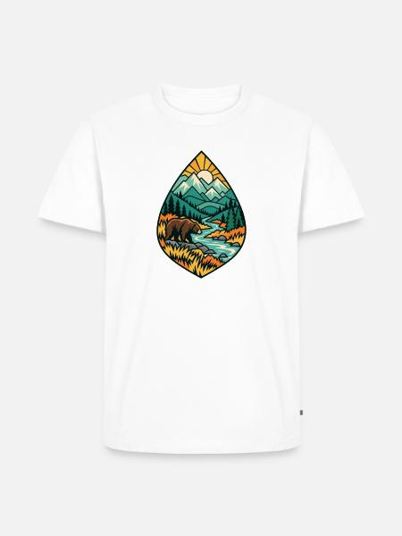 Bär in Berglandschaft am Fluss - Männer Premium Bio T-Shirt - Weiß