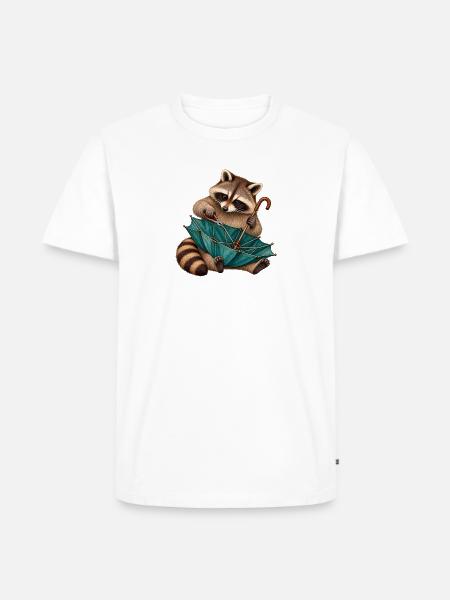 Waschbär repariert einen Regenschirm - Männer Premium Bio T-Shirt - Weiß