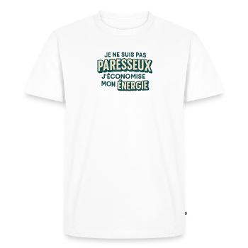 I'm not lazy I save energy - Men's Premium Organic T-Shirt - white - Front - Nico (187cm)
