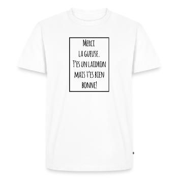 Réplique Les visiteurs Jacouille - T-shirt Premium bio Homme - blanc - Devant - Nico (187cm)