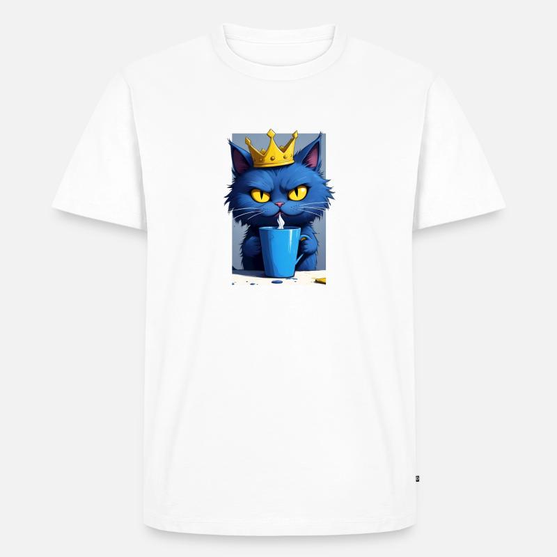 blaue Katze mit Kaffeetasse - Männer Premium Bio T-Shirt - Weiß