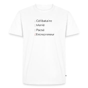 célibataire, marié, pacsé, entrepreneur - T-shirt Premium bio Homme - blanc - Devant - Nico (187cm)