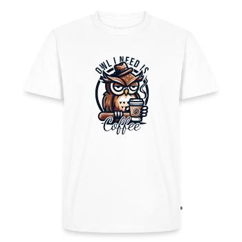 hibou dont j’ai besoin est café eule kaffee - T-shirt Premium bio Homme - blanc - Devant - Nico (187cm)