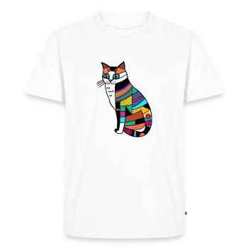 Patchwork Folk Art Cat Doodle - Men's Premium Organic T-Shirt - white - Front - Nico (187cm)