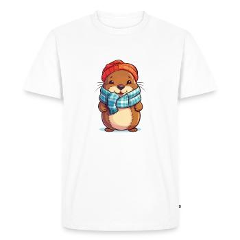 Magie hivernale avec castor câlin - T-shirt Premium bio Homme - blanc - Devant - Nico (187cm)