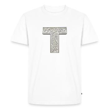 T, lettre, initiale, monogramme, - T-shirt Premium bio Homme - blanc - Devant - Nico (187cm)