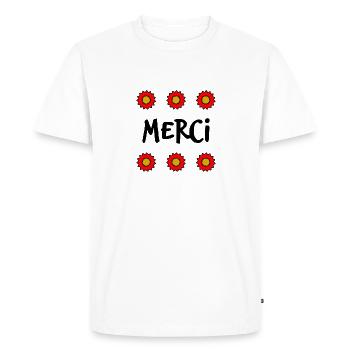 THANK YOU. THANKS. THANK YOU. ANNIVERSARY. BIRTH. - Men's Premium Organic T-Shirt - white - Front - Nico (187cm)