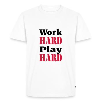 Work hard, play hard - Men's Premium Organic T-Shirt - white - Front - Nico (187cm)