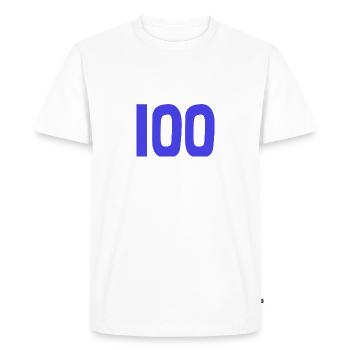100. 100 ANS. 100e ANNIVERSAIRE. ANNIVERSAIRE 100 - T-shirt Premium bio Homme - blanc - Devant - Nico (187cm)