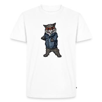 Cat swag in jeans jacket - Men's Premium Organic T-Shirt - white - Front - Nico (187cm)
