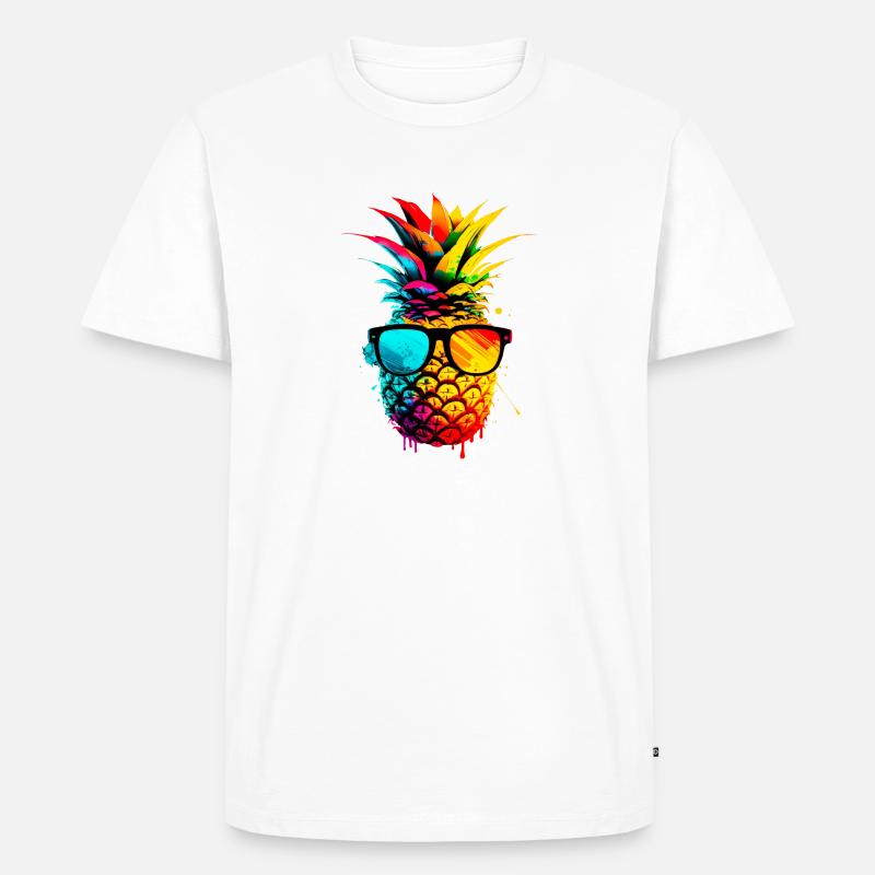 Bunte funky Ananas - Männer Premium Bio T-Shirt - Weiß